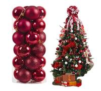 Christmas Baubles, 24-Pack Christmas Ball Ornaments with Strings,Shatterproof Plastic Bulbs, Hanging Decorations for Xmas Tree, Holiday, Wedding, Party (Burgundy)