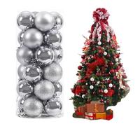 Christmas Baubles, 24-Pack Christmas Ball Ornaments with Strings,Shatterproof Plastic Bulbs, Hanging Decorations for Xmas Tree, Holiday, Wedding, Party (Silver)