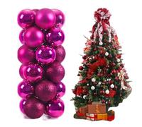 Christmas Baubles, 24-Pack Christmas Ball Ornaments with Strings,Shatterproof Plastic Bulbs, Hanging Decorations for Xmas Tree, Holiday, Wedding, Party (Rose Red)