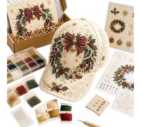 Christmas Beaded Hat Kit - DIY Embroidery Craft, Handmade Holiday Headwear