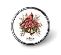 Christmas Believe Cardinal Bird Spilla rotonda Spille da bavero Cravatta Abito Abito Accessori per Uomo Donna Matrimonio Compleanno