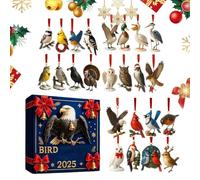 Christmas Bird Advent Countdown 2025-24 Days Holiday 2D Acrylic Decorations | Christmas Tree Animal Ornament Countdown Calendar for Home Car Kids Adults Bird Lovers Vacation Party Favors