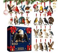Christmas Bird Calendar - 24 Days 2D Acrylic Ornament Set | Holiday Countdown Decorations with Hanging Bird Charm for Home Tree Car Decor, Kids Adults Holiday Presents
