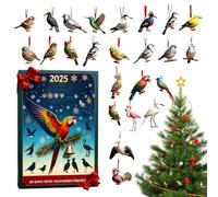 Christmas Birds Countdown Calendar - 24-Day Decor, 2D Acrylic Christmas Birds Countdown Calendar with Pendant Ornaments, Reusable 24-Day Holiday Decoration | Advent Calendars for Shelf, Desk, Window