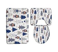 Christmas Blue Gray Xmas Tree Nutcracker Snowflake Set Di Tappetini Da Bagno 3 Pezzi, Tappeto Con Profilo A U Lavabile Zerbino Per Doccia Servizi Igienici