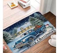Christmas Blue Retro Truck Cute Snowman Pine Tree Woods Rustic Nature Winter Holiday Tappeto Entrata Lavabile In Lavatrice Zerbino Ingresso Assorbente Zerbino Asciugapassi Per Esterno 40X60Cm