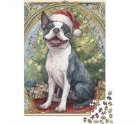 Christmas Boston Terrier Art Print Jigsaw Puzzle Impossibili 1000 Pezzi Decorazione Per La Casa. Rilassamento E Intelligence Per Adulti E Ragazzi Da 14 Anni 38x26cm/1000pcs