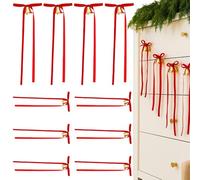Christmas Bow Bell Garland, Christmas Decor Ornaments With Bell, Velvet Garland Red Bows, Festive Holiday Decoration for Mantle Fireplace Tree Staircase Indoor Outdoor Home Party Winter Celebration