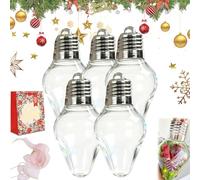 Christmas Bulb Gift Jar, 2026 New Plastic Fillable Giant Christmas Light Bulb Gift Jar, Jumbo Clear Plastic Ornament Fillable Gifts Jars with Lid, for Candy, Crafts, Party Favors (5pcs)