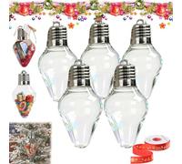 Christmas Bulb Gift Jar, 2026 New Plastic Fillable Giant Christmas Light Bulb Gift Jar, Light Bulb Candy Jars Ornaments Crafts, for Candy, Party Favors, Tree Hanging Ornaments (5PCS)