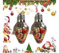 Christmas Bulb Gift Jar, Jumbo Clear Fillable Light Bulb Shape Ornaments with Screw-Off Lid, Plastic Hanging Empty Candy Christmas Ornaments for DIY Xmas Tree Decor, Party Favors (2pcs)