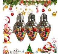 Christmas Bulb Gift Jar, Jumbo Clear Fillable Light Bulb Shape Ornaments with Screw-Off Lid, Plastic Hanging Empty Candy Christmas Ornaments for DIY Xmas Tree Decor, Party Favors (3pcs)