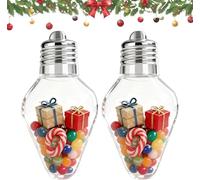 Christmas Bulb Gift Jar,Large Clear Fillable Light Bulb Ornaments,Jumbo Plastic Hanging Candy Containers,for DIY Crafts with Screw-Off Lid, Xmas Tree Decor, Cards & Party Favors (2)