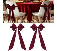 Christmas Burgundy Velvet Chair Sashes, Big Burgundy Christmas Chair Bows for Christmas Wedding Party Decorations Red Chair Sashes with Elastic 11.8 x 29.5 Inch (2pcs)