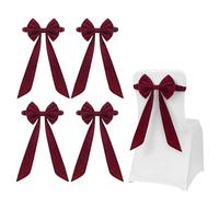 Christmas Burgundy Velvet Chair Sashes, Velvet Chair Bows for Wedding Party Decorations, Reusable Dining Chairs Ties for Banquet, Birthday, Baby Shower, Holiday Events (4PCS,Burgundy)