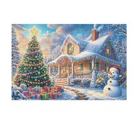 Christmas Cabin Snowman Winter Snow Tree Outdoor Puzzle 1000 Pezzi Giochi Da Tavolo Per Serate Divertimento in Gruppo Rilassamento E Convivialità Regalo Per Amici 1000 PCS