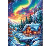 Christmas Cabin Under The Northern Lights Puzzle 1000 Pezzi Per Decorazione Ingresso Wildlife Pet Cartone Di Alta Qualità Paesaggi Italiani Per Arredamento Da Passatempo Con Colla Inclusa Qualità 1000