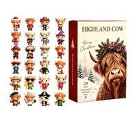Christmas Calendar Advent Figurines 3D Cute Cow 24 Days Decoration Office | Christmas Countdown Figurines Set for Coffee Table Closet Bookshelf Windowsill Office Desk