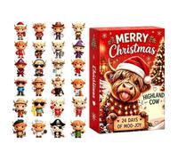 Christmas Calendar Advent Figurines 3D Cute Cow 24 Days Decoration Office | Christmas Countdown Figurines Set for Coffee Table Closet Bookshelf Windowsill Office Desk