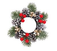 Christmas Candle Rings | Artificial Red Berries Pine Needles Garland Candlee Ring | Candles Holders for Holiday Winter Fall Party Wedding Cabinet Dining Desktop Fireplace