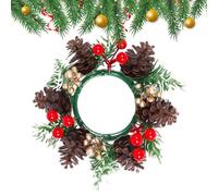 Christmas Candle Rings Wreath - Artificial Candles Rings With Red Berry, Christmas Decor Table Centerpieces | Candle Holder Garland Cabinet Decor | For Holiday Winter Fall Party Wedding Cabinet Dinin