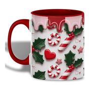 Christmas Candy Cane Festive Holly And Heart Design Tazza Colazione Con Manico Tazzine Da Caffè Microonde Mug Per Espresso Latte Cucina 330Ml