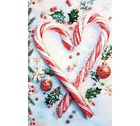 Christmas Candy Canes Journal Candy Striped Cane in Heart Shape with Holly and Snowflakes