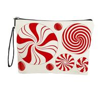 Christmas Candy Makeup Bag, Waterproof Organizer, Spacious Zipper Pouch, Cosmetic Toiletry Bag, Carrying Strap, For Women, Christmas Theme, Red, 1 Pack, 25x17cm