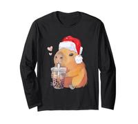 Christmas Capybara Bubble Tea Boba Santa Capybara Xmas Kids Maglia a Manica