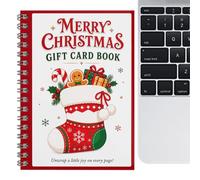 Christmas Card Gift Book - Spiral Greeting Booklet, Holiday Voucher Folder | Thick Protective Page Sleeve Construction | Secret Santa Exchange Party Friends, Decorative Scrapbook Envelope Storage