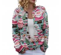 Christmas Cardigan Sweaters for Women 2025 Funny Xmas Open Front Button Down Cardigans Winter Long Sleeves Knitted Coat