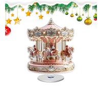 Christmas Carousell Ornament - 2D Acrylic Decor, Traditional Merry-Go-Round Horse Ornament | 2D Acrylic Christmas Village Carousell Decoration with Rotating Base for Window, Gift, Festival, Party