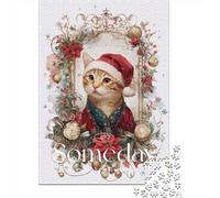 Christmas Cat Art Print-13 Jigsaw Puzzle Impossibili 1000 Pezzi Decorazione Per La Casa. Rilassamento E Intelligence Per Adulti E Ragazzi Da 14 Anni 38x26cm/1000pcs