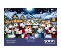 Christmas Cat Choir 1000 Pezzi Set Puzzle Festive Feline Joy Puzzle Cartone Premium - Anziani Appassionati, Allenamento Concentrazione, Regalo Inaugurazione E Tempo Libero Indoor 52x38cm/1000pcs