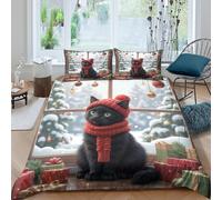 Christmas cat cozySet Di Copripiumino microfibra morbida 3 Pezzi stampa 3D con cerniera festive holiday scene copripiumino con federe traspirante ultra morbido for ragazze Super king（260x220cm）