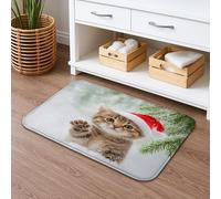 Christmas Cat Cute Kitten Snow Winter Tappeto Da Bagno Antiscivolo Zerbino Asciugapassi Lavabile In Lavatrice Tappeti Da Bagno Per Corridoio Vasca Interno 40X60Cm