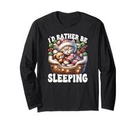 Christmas Cat Cute Winter Sayings ID Rather Be Sleeping Maglia a Manica