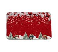 Christmas Cat Gray Cute Cat Funny Animal Pine Tree Xmas Ball Snowflake Winter Holiday Merry Christmas Red Tappeti Da Bagno Antiscivolo Zerbino Asciugapassi Confortevole Tappeto Entrata 40X60Cm