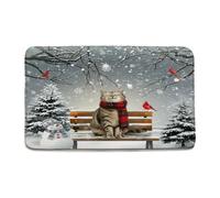 Christmas Cat Gray Winter Woods Pine Tree Snowflake Cute Animal Cat Kitten Nature Funny Holiday Zerbino Ingresso Antiscivolo Zerbino Asciugapassi Confortevole Tappeto Entrata Per Vasca 40X60Cm