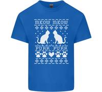 Christmas Cat Meow Purr Divertente Xmas Uomo Cotone T-Shirt Tee Top