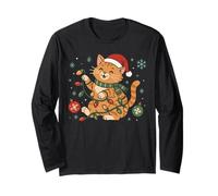 Christmas Cat Meowy Holiday Feline Lover Festive Christmas Lights Maglia a Manica