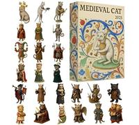 Christmas Cat Ornament Countdown, 24 Day Seasonal Medieval Theme Advents, Hanging Cat Countdown Calendar with Hooks and Labels, Christmas Festive Advents Decoration for Holiday Home, Offices Display