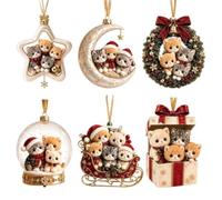 Christmas Cat Ornaments - Acrylic Tree Decorations | 6 Piece Set