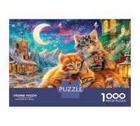 Christmas Cat Puzzle 1000 Pezzi Per Adulti E Ragazzi Confezione Di Alta Qualità Colorato Cats Moonlit Castle Splendido Puzzle Idea Regalo Uomo E Donna 70x50cm/1000pcs
