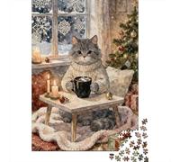 Christmas Cat Puzzle da Pezzi Cozy Cocoa 1000 Pezzi Carta Riciclata Per Donne, Regali Per Uomini Puzzle da Pezzi Divertente E Stimolante Gioco Familiare 38x26cm/1000pcs