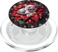 Christmas Cat Stuff Red Poinsettia Flowers Winter Snowflake PopSockets PopGrip per MagSafe