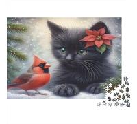 Christmas Cat with Bird Puzzle 1000 Pezzi Per Adulti Attività Indoor Puzzle Difficile Gioco Di Logica in Cartone Spesso 38x26cm/1000pcs