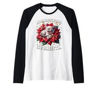 Christmas Cat with Lights for Women Red Poinsettia Flowers Maglia con Maniche Raglan