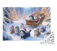 Christmas Cats Sleigh 100% Recycled Cardboard Kittens & Santa Sleigh 1000Pc Jigsaw for Adults Challenging & Brainteasing 70x50cm/1000pcs