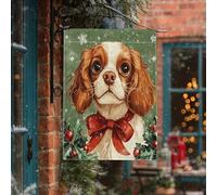 Christmas Cavalier King Charles Spaniel Dog Front Yard Backyard Linen Vertical House Flags 28x40 Double Face per esterno, divertente Natale cucciolo agrifoglio stampa bandiera casa, Pet Home Outdoor